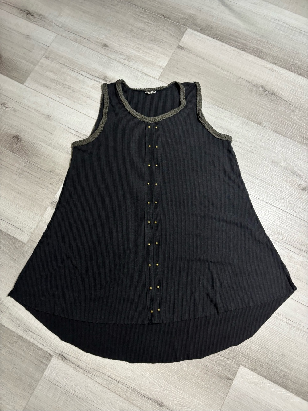 POL Black Ribbed Studded Tank Dress Medium